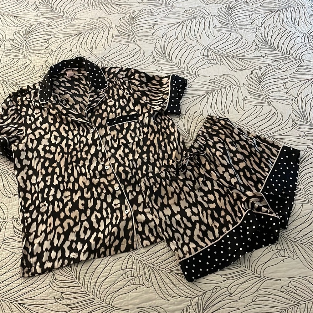 Leopard Print Pajama Set with Polka Dot Trim
